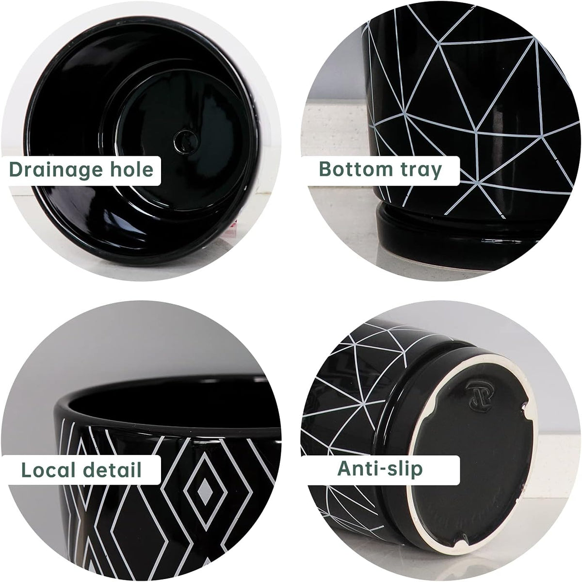 Ton Sin Flower Pots,5.5 Inch Black Ceramic Planter with Drainage Hole,Indoor Cylinder Plant Pots