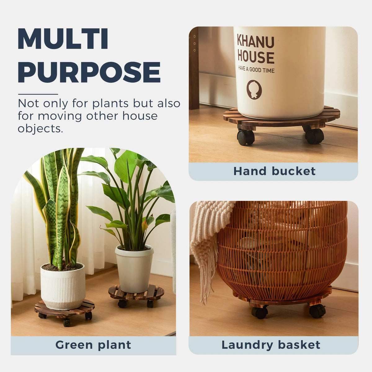 Bamworld Plant Stand with Wheels Plant Caddy Outdoor 4 Pack 12in Rolling Planter Caddy with