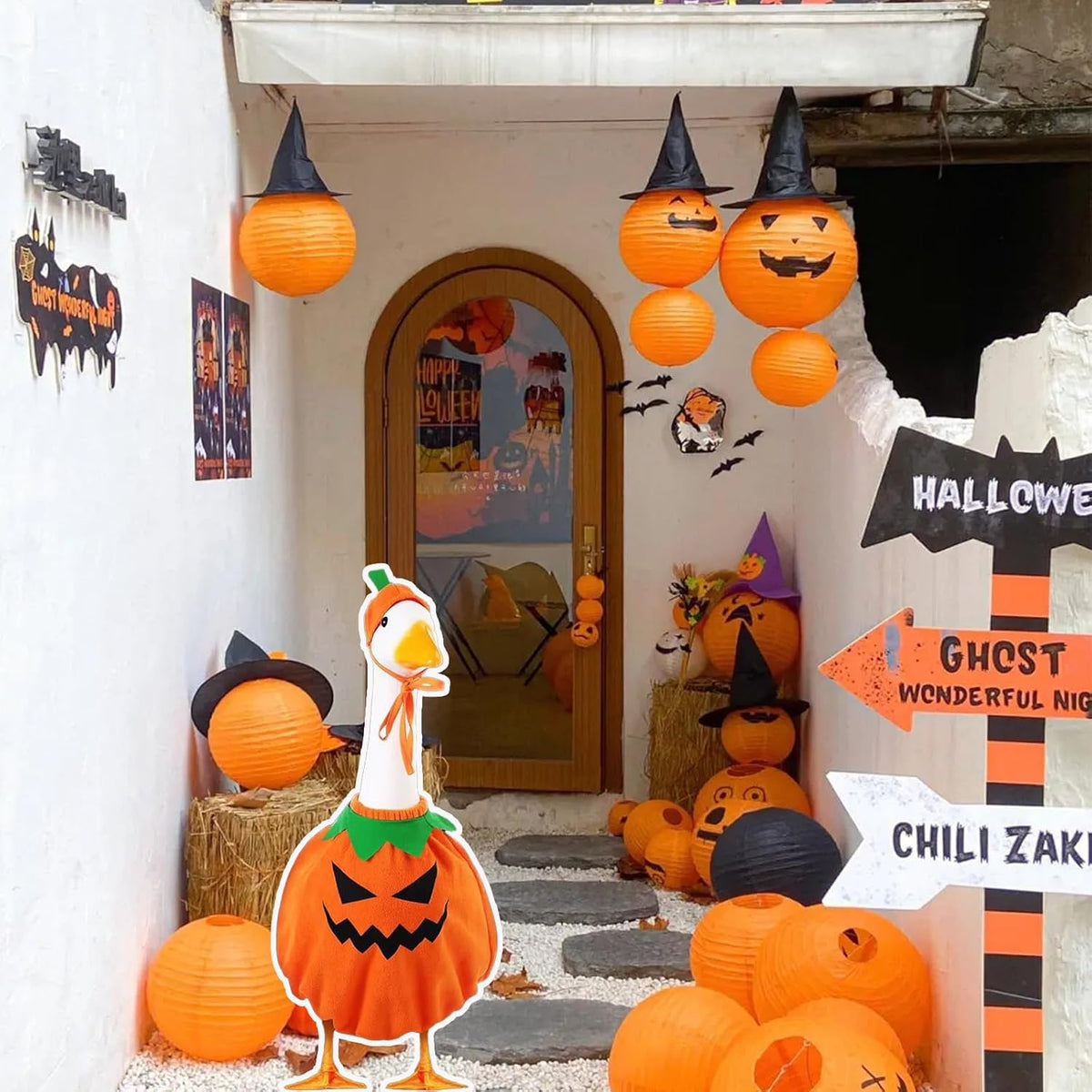 Porch Goose Outfits for 23" Plastic Porch Goose Halloween Pumpkin Outfit Goose Clothes for Cement