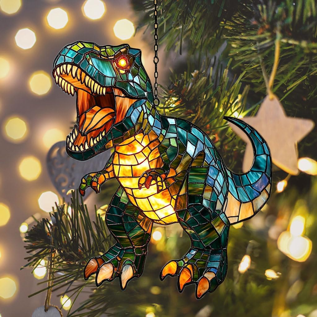 Fierce T-rex Acrylic Suncatcher Stained Glass Effect Window Car Hanging Christmas Ornament Indoor