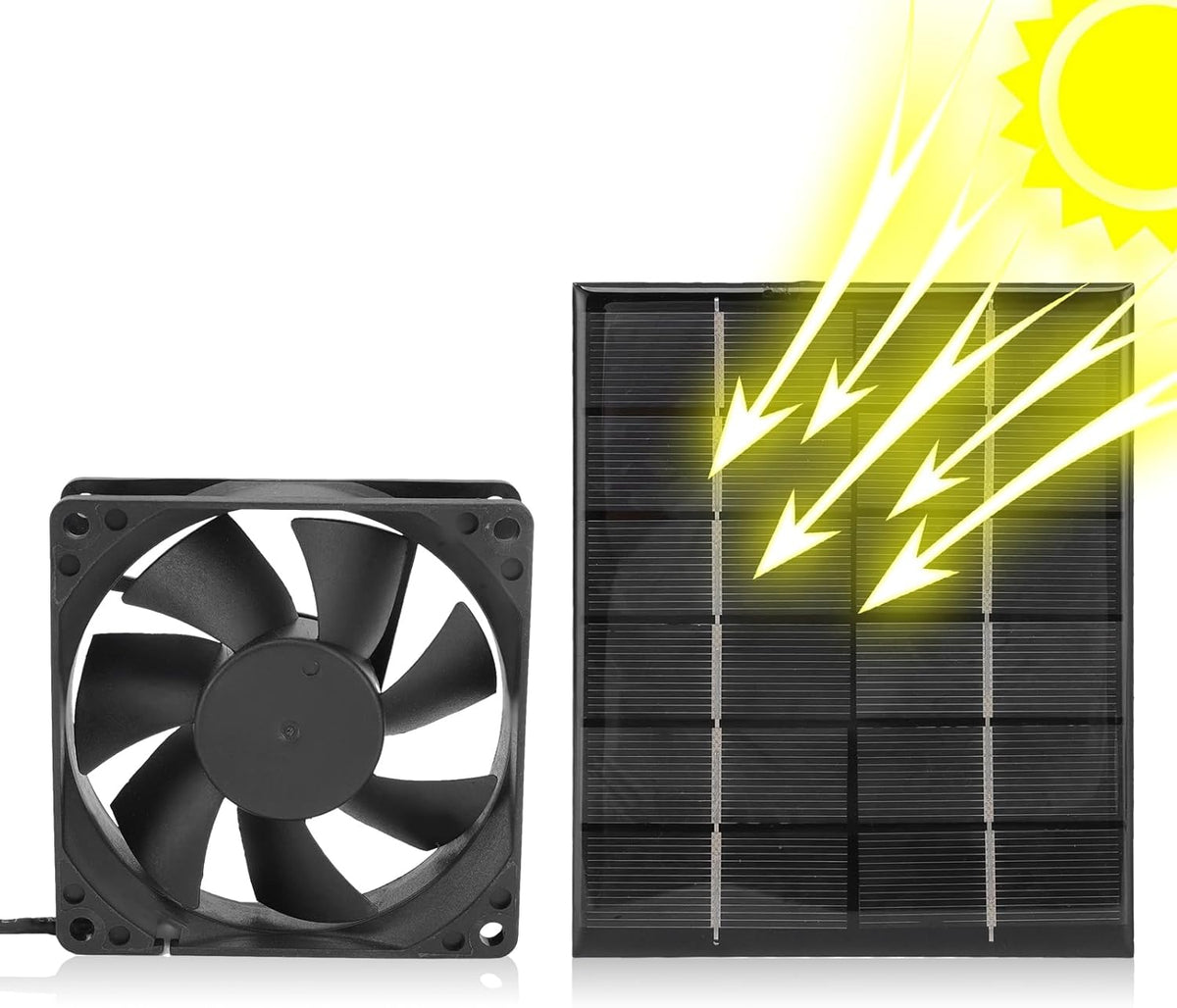 Solar Panel Fan, 2W Greenhouse Ventilation Solution Exhaust Air Ventilation Heat Dissipation Tool