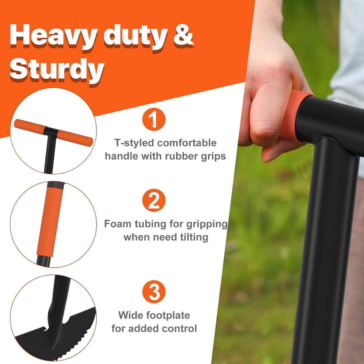 Manual Edger Lawn Tool, 41-inch Lawn Edger with Saw Tooth Blade, Half Moon Hand Edger with Metal