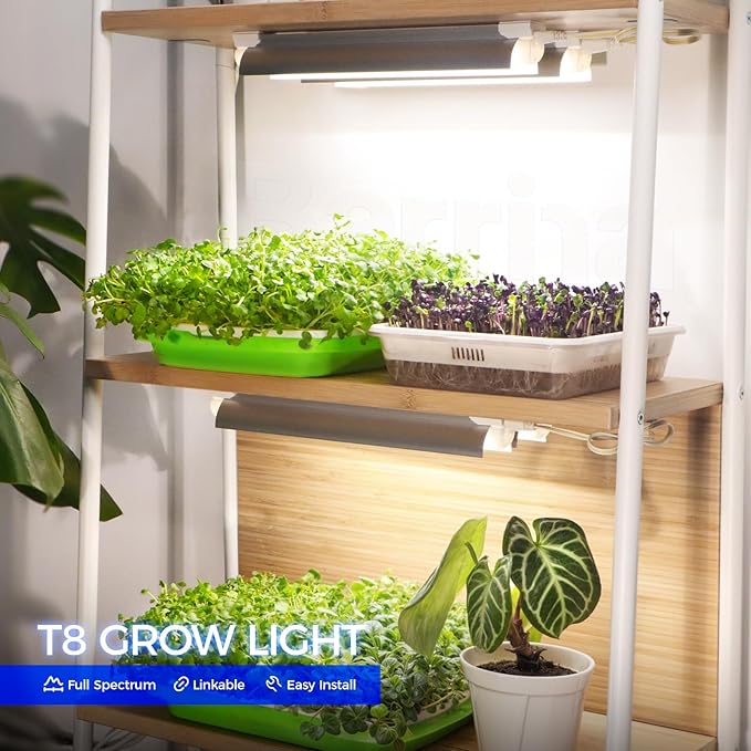 Barrina T8 Grow Lights for Indoor Plants, 5000K White Full Spectrum Grow Light Strip, 60W(4 x 15W)