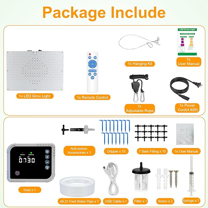 LED Grow Light with Automatic Watering System for Indoor Plants, Full Spectrum Plant Light with