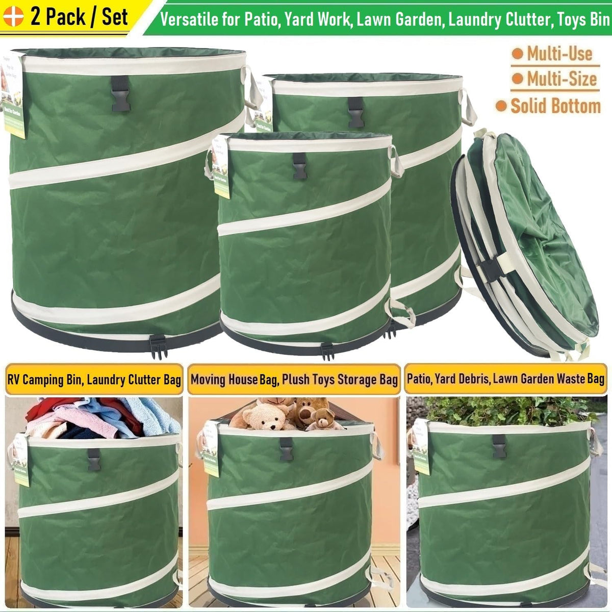 24 Gallon and 46 Gallon Collapsible Trash Can Solid Bottom for Yard Waste Bag,Garden Debris