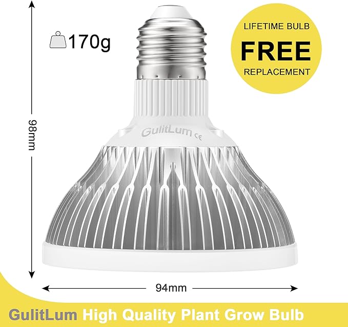 Grow Light Bulbs for Indoor Plants Full Spectrum, LED Grow Light Bulb 18W(180W Equivalent) 3500K