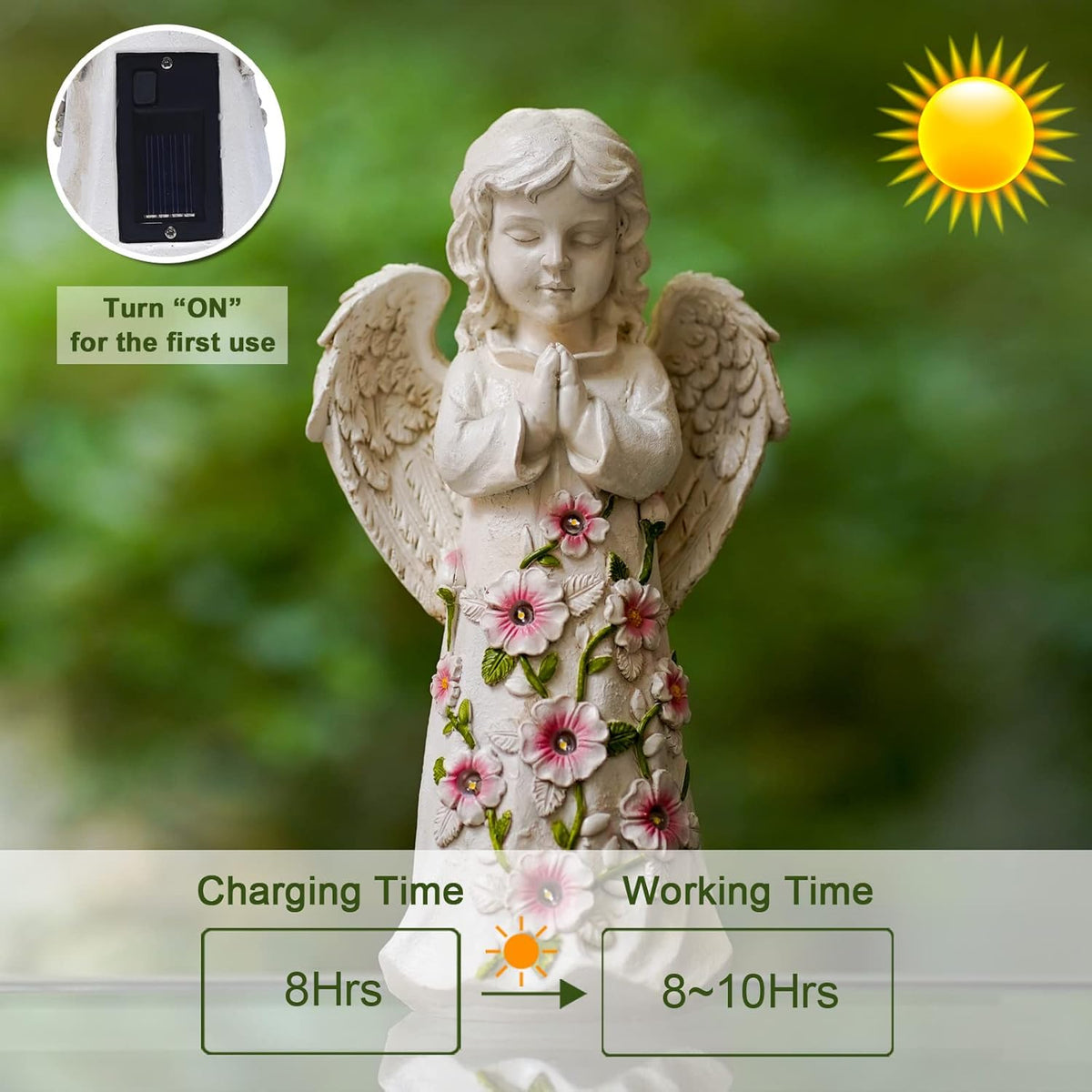 Nacome Garden Outdoor Statues Angel with Succulent and 7 LED Lights – Lawn Decor for Patio