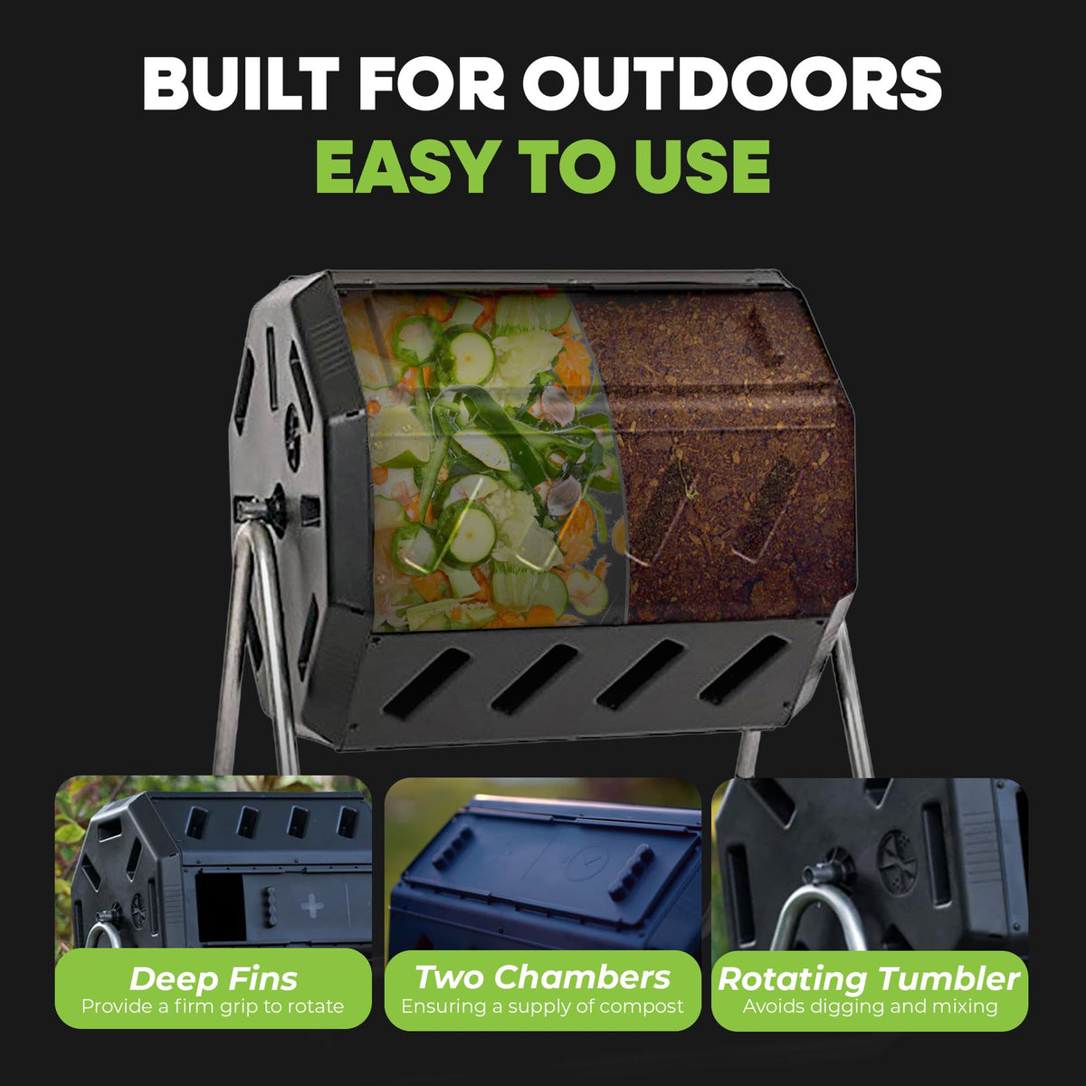 FCMP Outdoor Heavy Duty 37 Gallon 8 Sided Steel Composter, Black