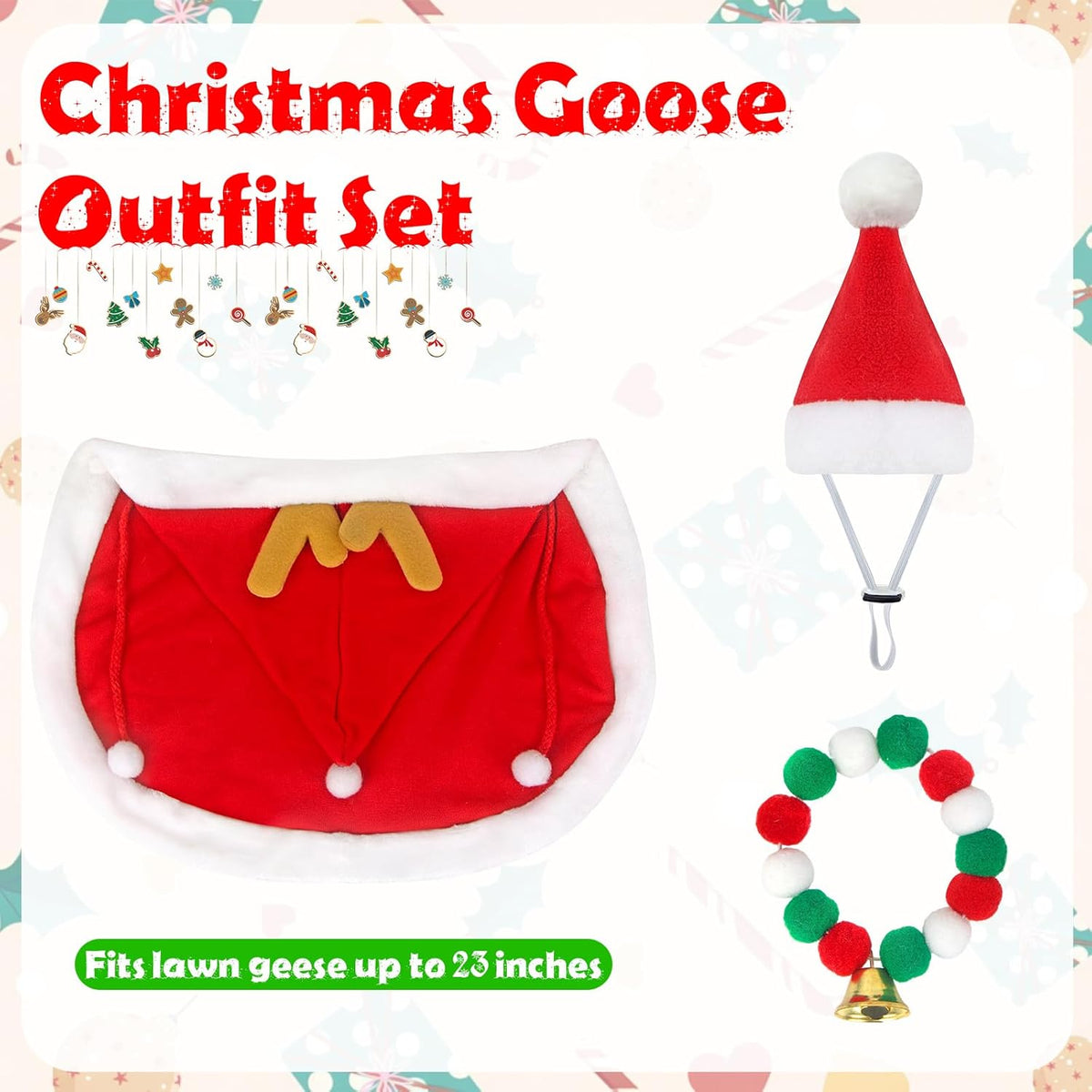 Christmas Porch Goose Outfits Mrs. Claus Goose Clothes Fits 23" Plastic Cement Statues, Red Cloak