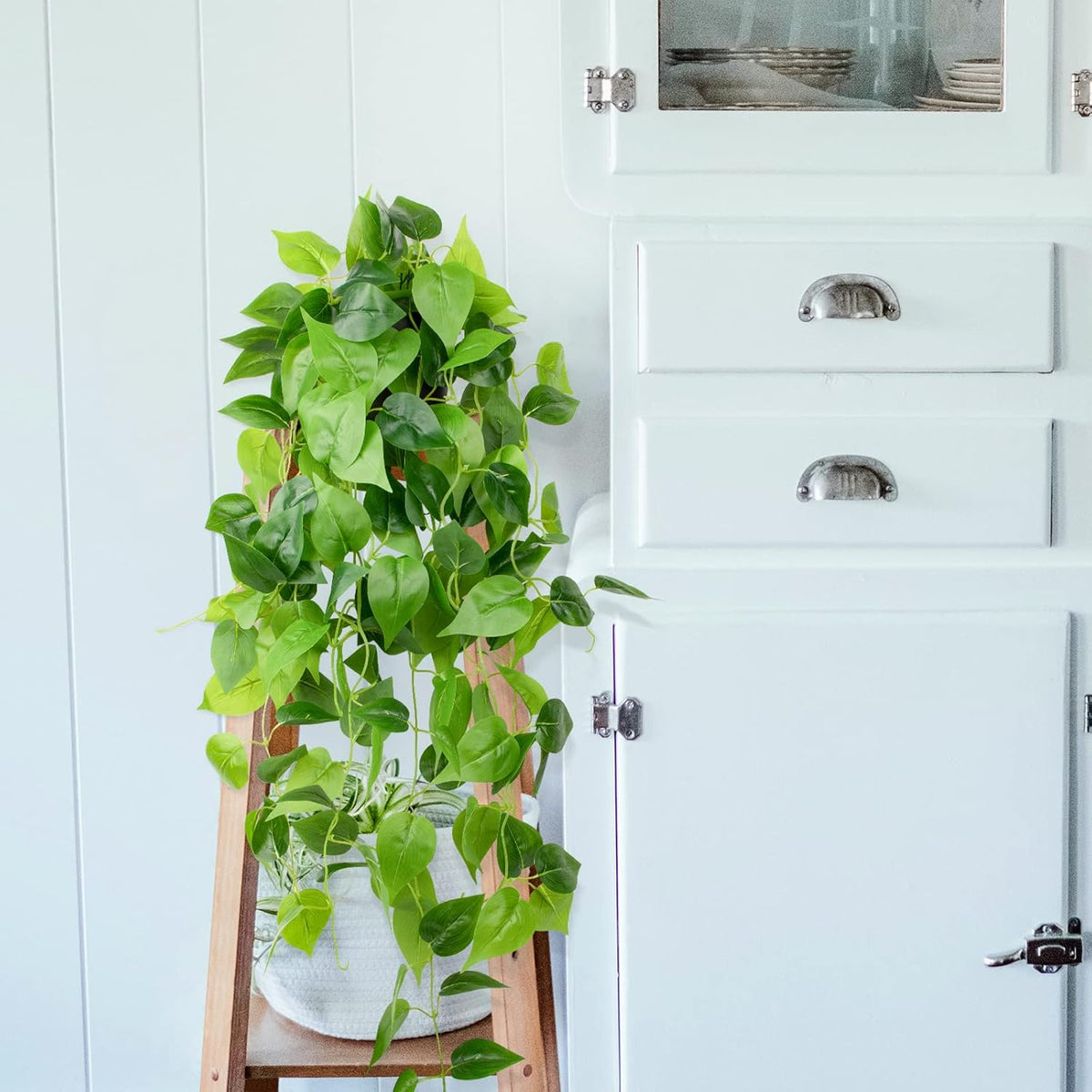 LOYWREE 35.4in Artificial Plants in Black Pot Realistic Fake Hanging Potted Greenery with Faux Ivy