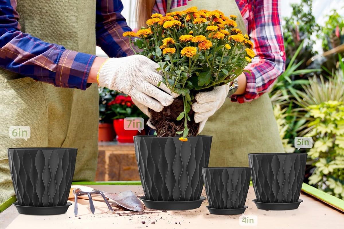 4/4.5/5/5.5/6/6.5/7 Inch Plant Pots,7 Pack Flower Pots with Drainage Holes and Trays,Plastic