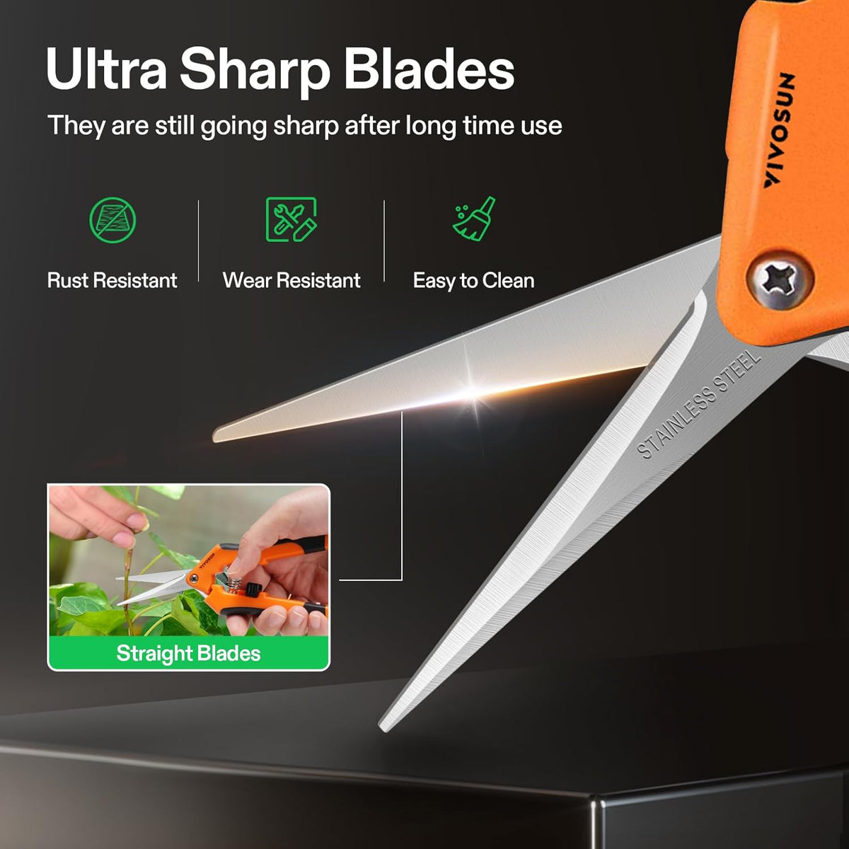 VIVOSUN 3-Pack 6.5 Inch Gardening Scissors Hand Pruner Pruning Shear with Straight Stainless Steel