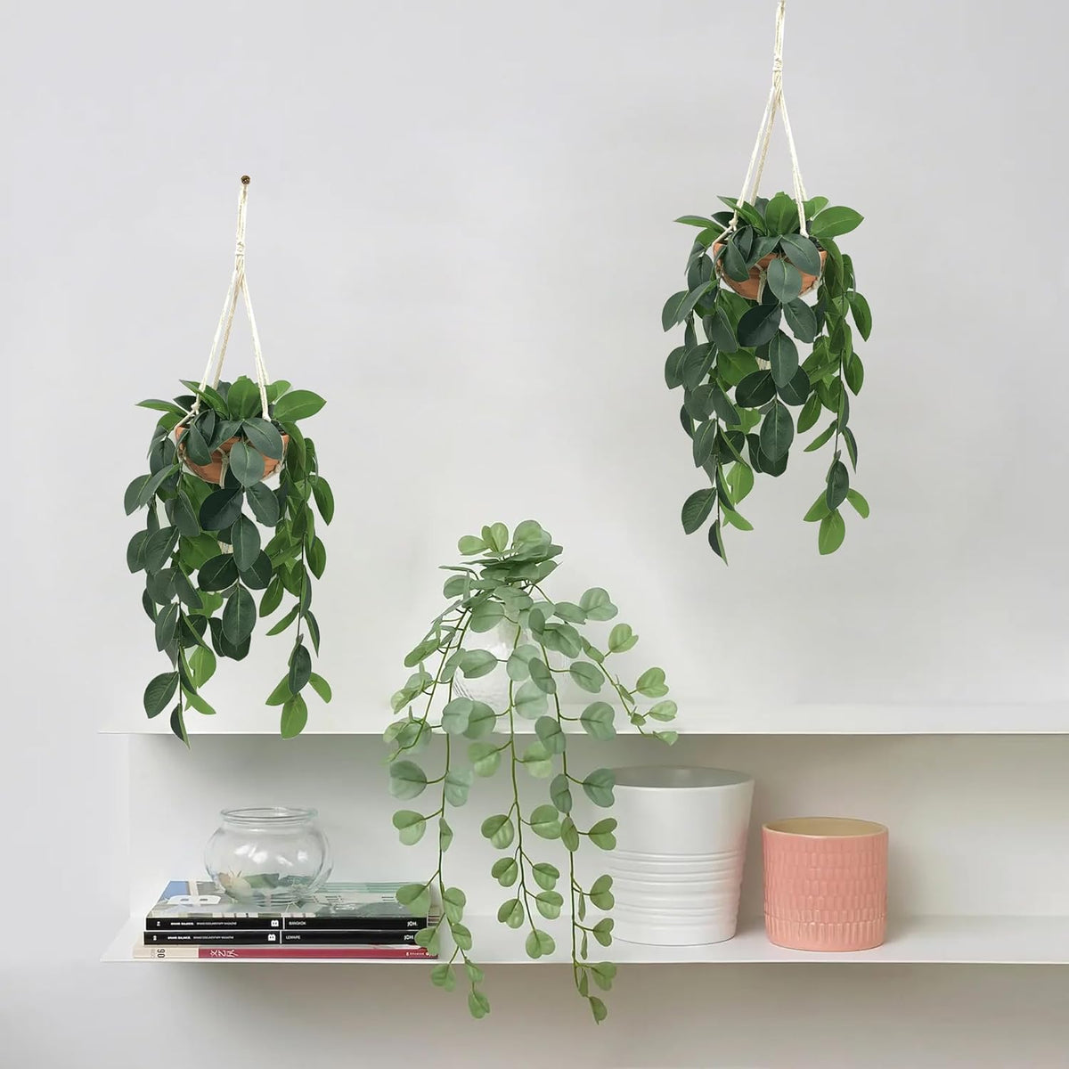 Hanging Plants Artificial Decor, Fake Hanging Plant in Clay Pot Artificial Hanging Plants with Fake
