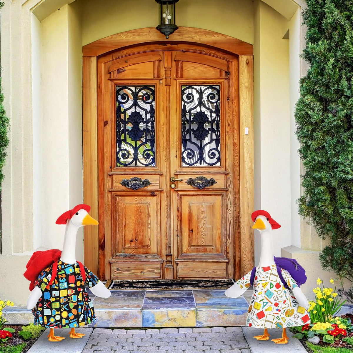 2 Set Halloween Porch Goose Outfit Set for 23'' Plastic Garden Statue Lawn Porch Goose Clothes