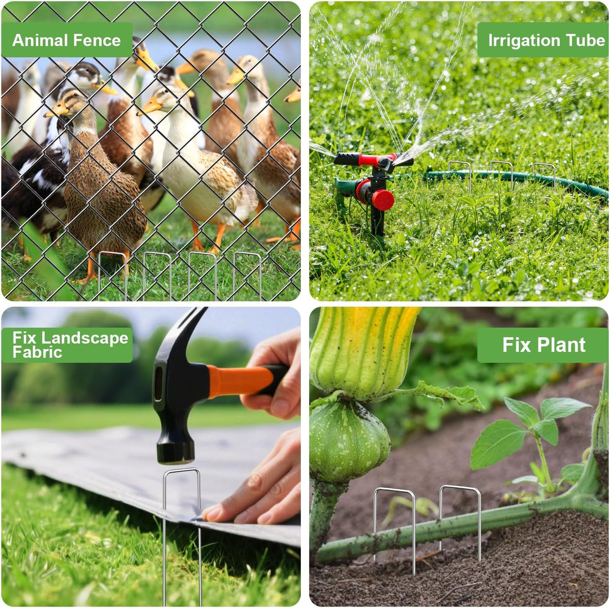 FOTMISHU Landscape Staples 6 Inch 50Pcs Garden Stakes, Galvanized Lawn Pins Spray Coating Yard