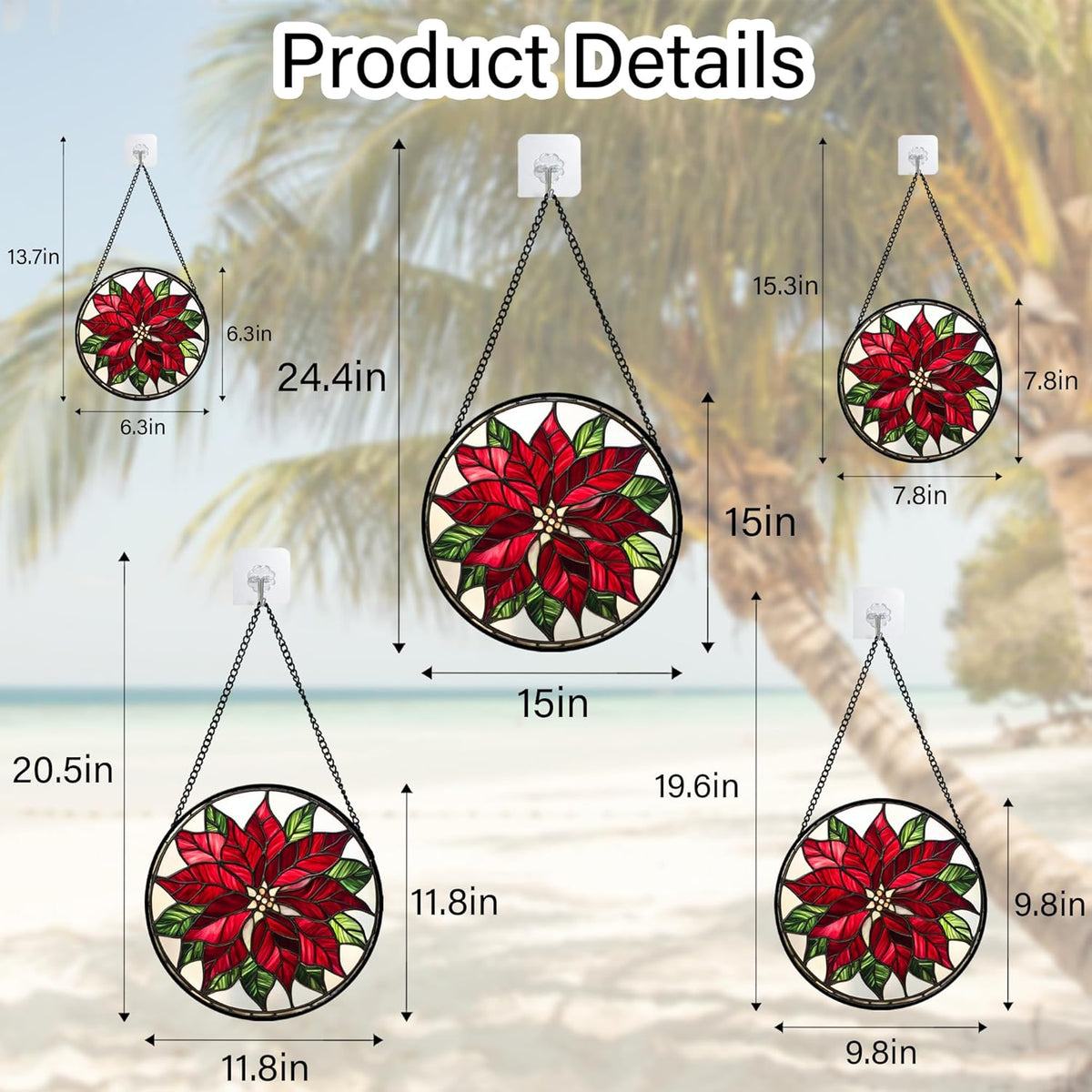 Stained Glass Window Hanging - Red Poinsettia Birth Flower Suncatcher for Door Garden Yard Sun