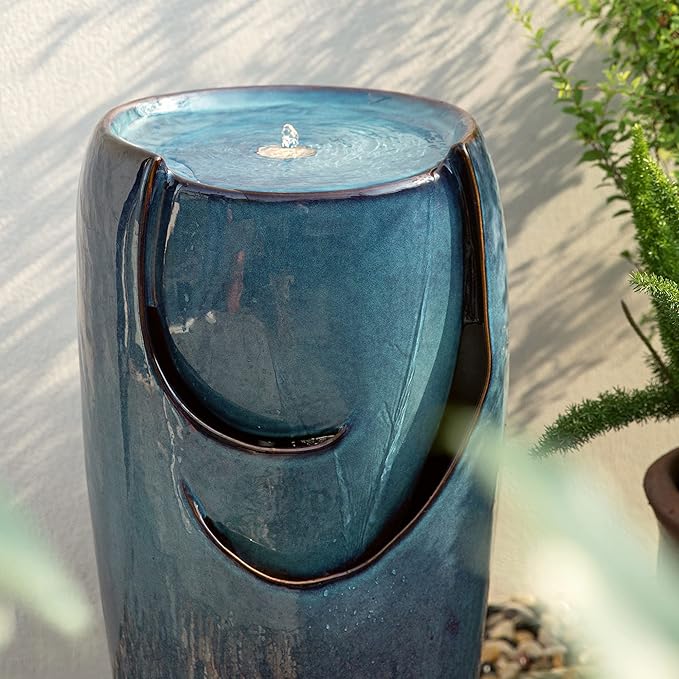 Glitzhome 29.25" H Oversized Ceramic Vase Outdoor Water Fountain Tall Patio Garden Water Fountain