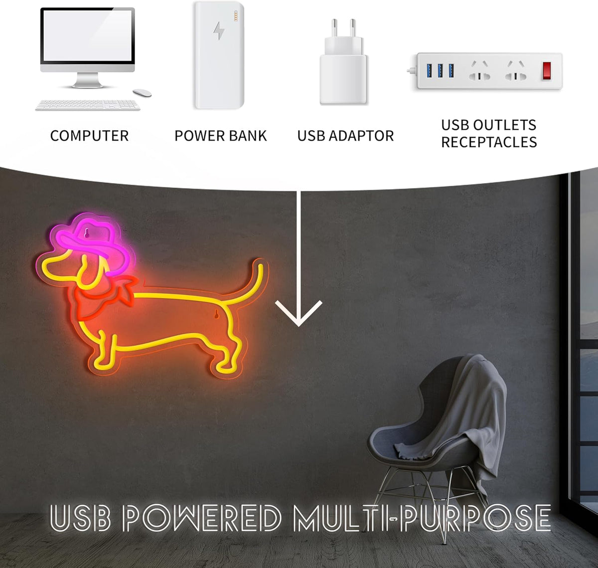 Dachshund Neon Sign Dog Neon Signs for Wall Decor Cute Puppy with Cowboy Hat Led Light Sign for Pet