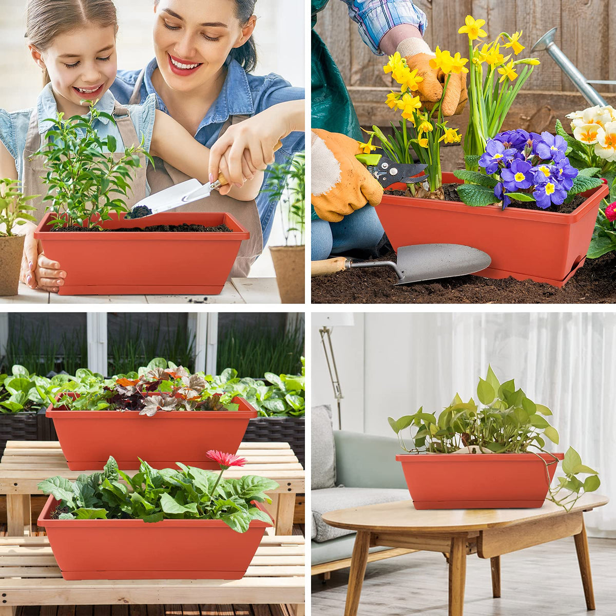 CHUKEMAOYI Window Box Planter, 7 Pack Plastic Vegetable Flower Planters Boxes 17 Inches Rectangular