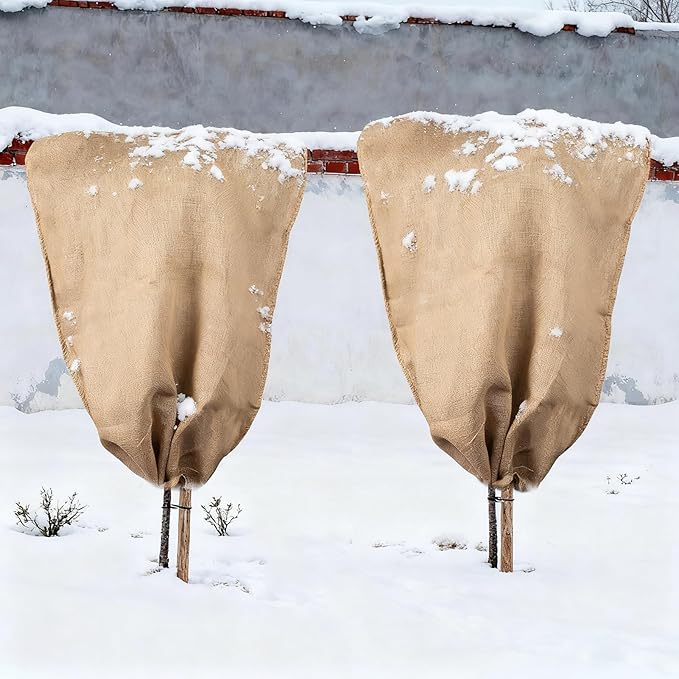 ANPHSIN Burlap Plant Covers Freeze Protection for Patio Winterizing - 2pcs 24"×40" Winter Frost