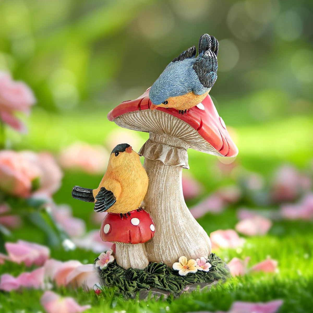 Leekung Bird Garden Statue for Outdoor Decorations,Bird Figurines Mushroom Statue for Garden
