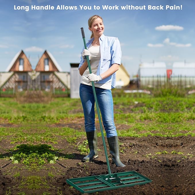 Goplus Lawn Leveling Rake, 30" x 10" Heavy Duty Level Lawn Tool w/ Ergonomic Handle for Soil