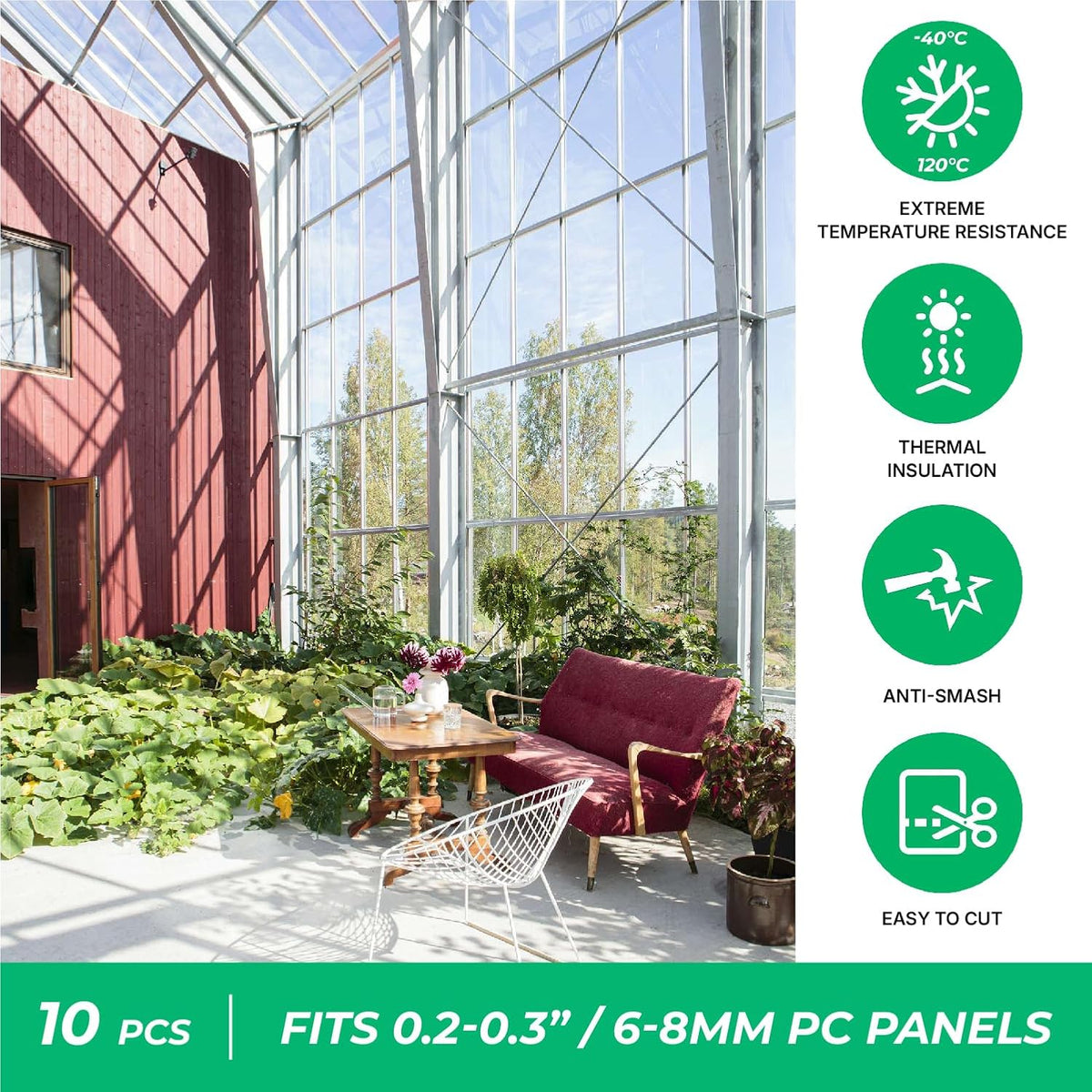 Greenhouses Polycarbonate Greenhouse Panels Connectors - Fit 6mm or 8mm Twin-Wall Polycarbonate