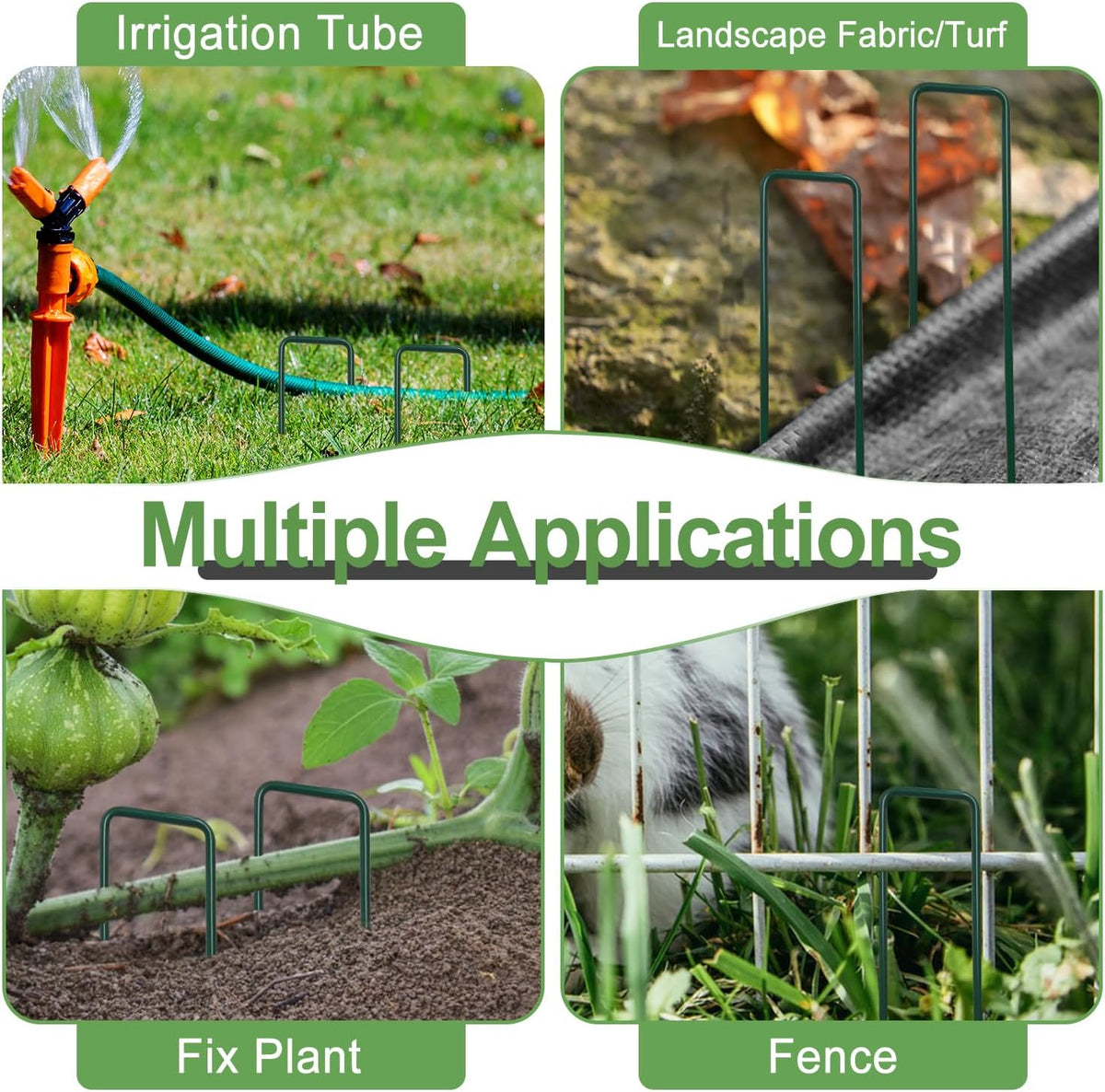 FOTMISHU Landscape Staples 6Inch 50pcs Garden Stakes + 50pcs Gasket, Lawn Pins with Spray Coating