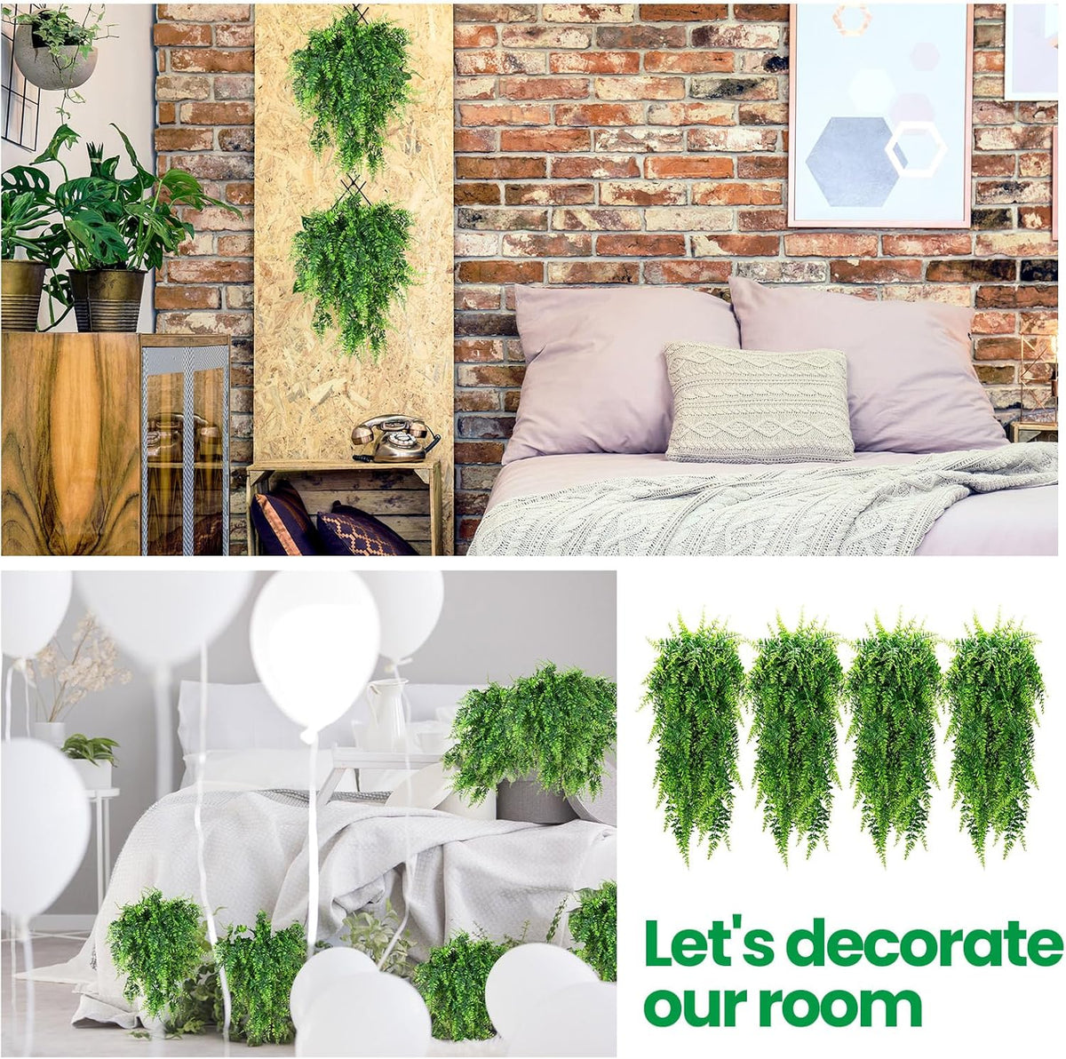 Geosar 56 Pcs Artificial Hanging Plants 32 Inch Hanging Boston Ferns Plastic Fake Plants for Wall