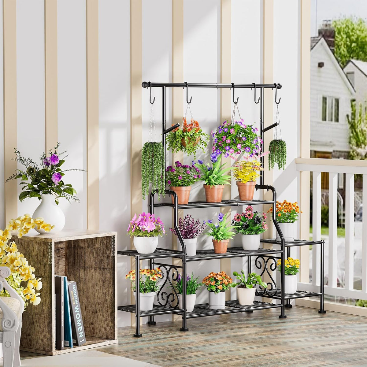 GIOTORENT 3-Tier Tall Metal Plant Stand Indoor Outdoor - Heavy Duty Plant Shelf for Garden, Patio