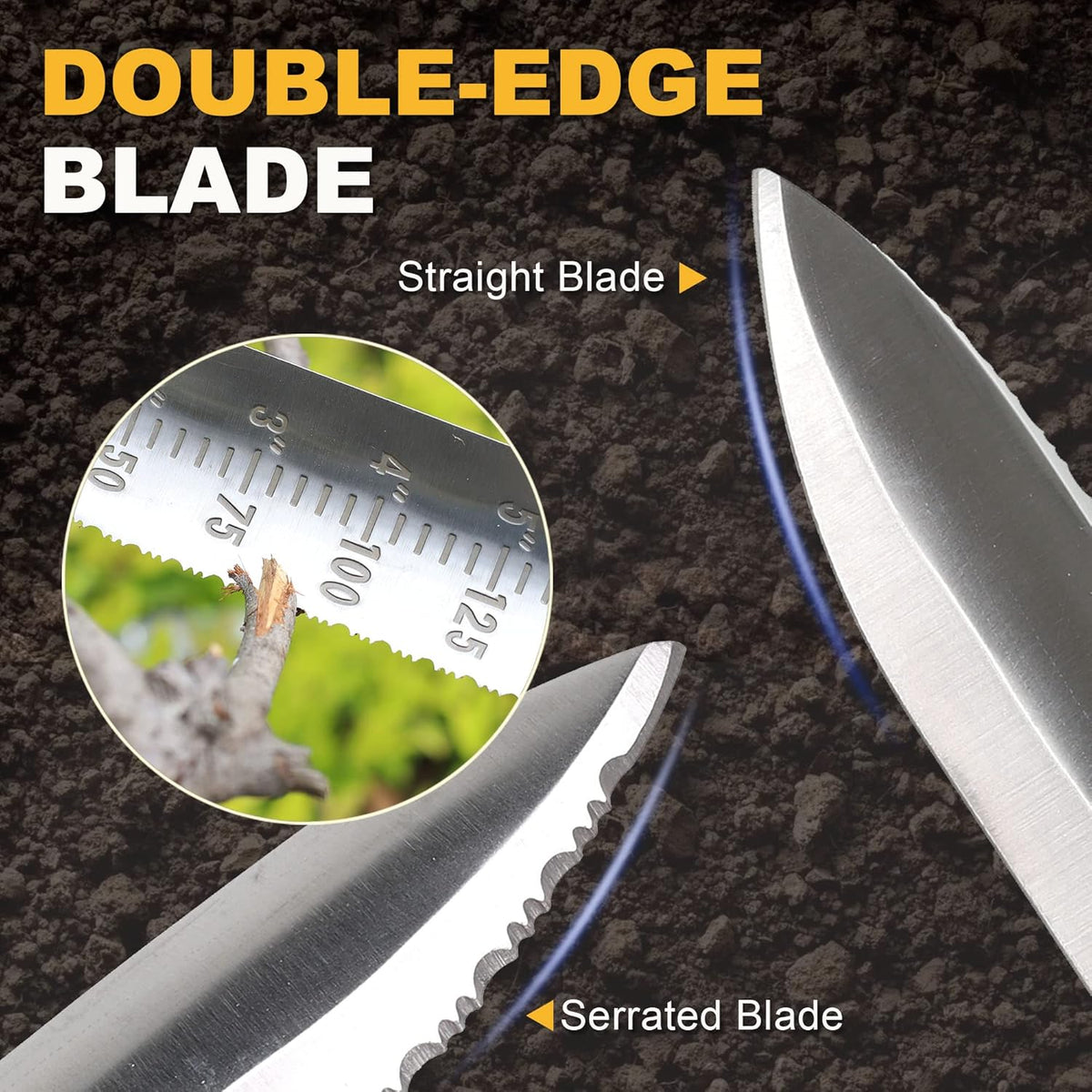 Topline Hori Hori Garden Knife, Double-edge Stainless Steel Blade, Garden Knife with Leather Sheath