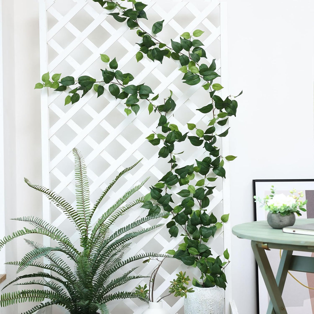 mizii 5 Pack 365" Artificial Scindaps Vines Garland Fake Vine with Silk Green Leaves Faux Hanging