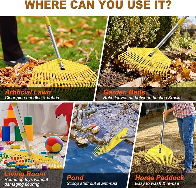 Garden Rake for Leaves - Extra Wide 18" Leaf Rake,Lightweight Long Handle for Women Seniors Kids