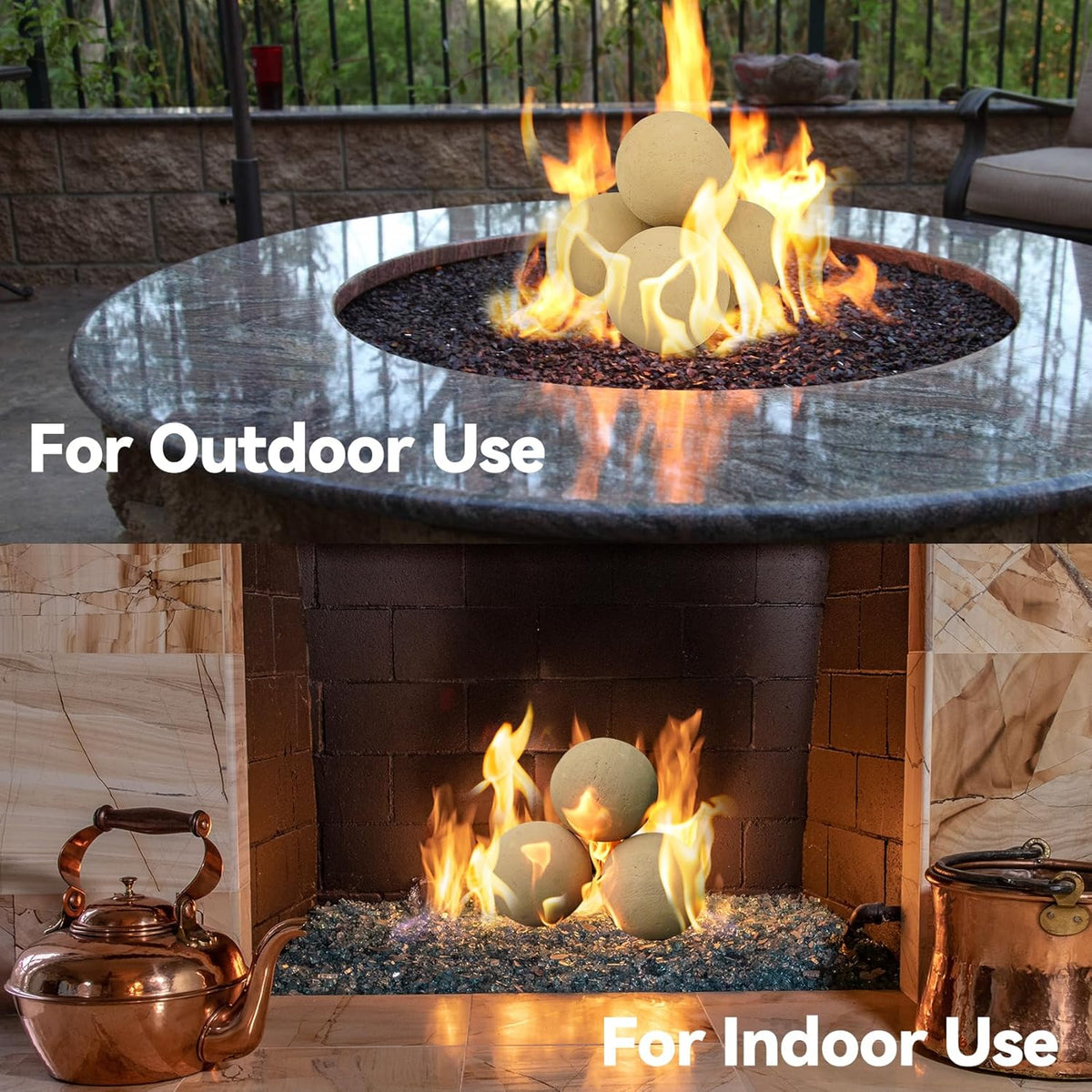 Skyflame 6" Ceramic Fireplace Balls, Beige Round Fire Stones Reusable Fire Pit Balls for Indoor and