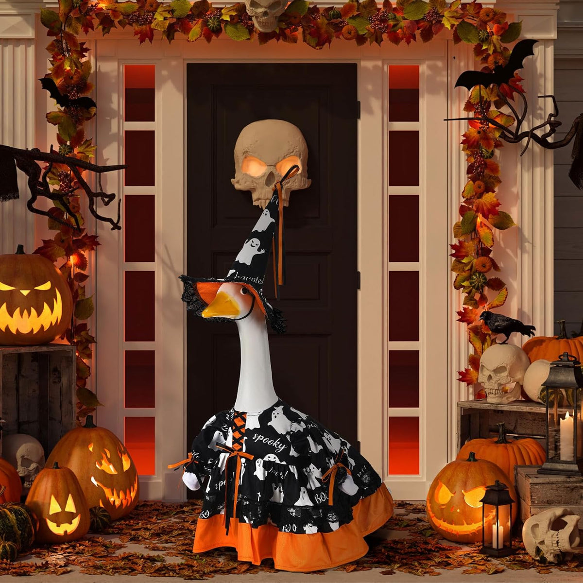Suzile Halloween Goose Outfit Clothes for 23 Inch High Cement or Plastic Geese Ghost Lawn Porch