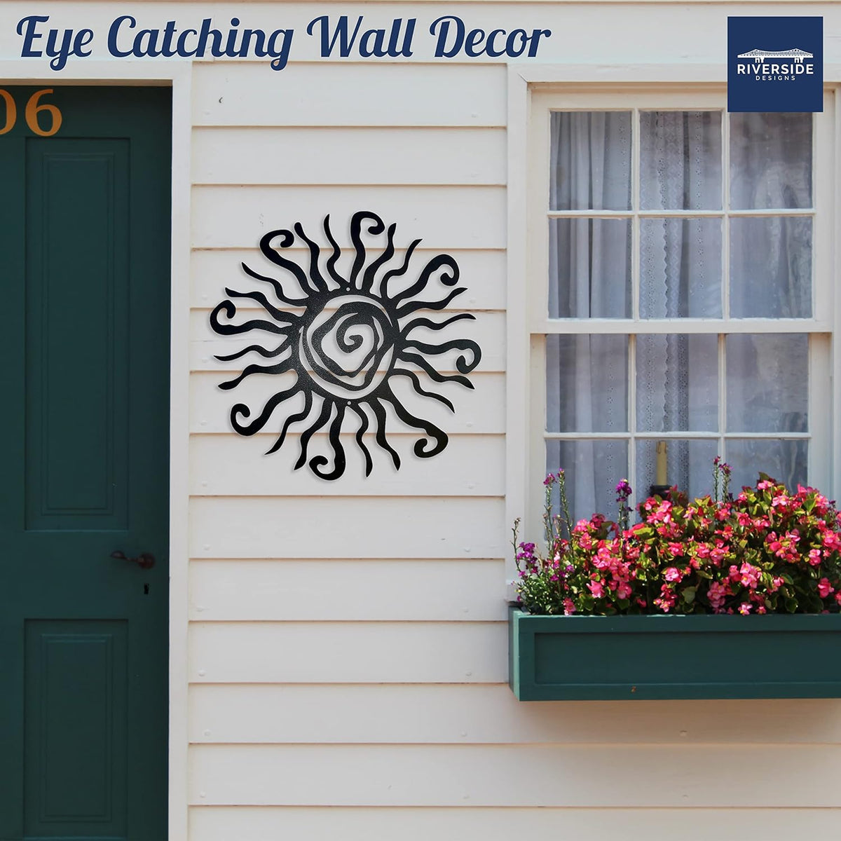 Riverside Designs Wacky Sun Metal Wall Art Indoor/Outdoor Decor - 12" Black Rust Proof Wall