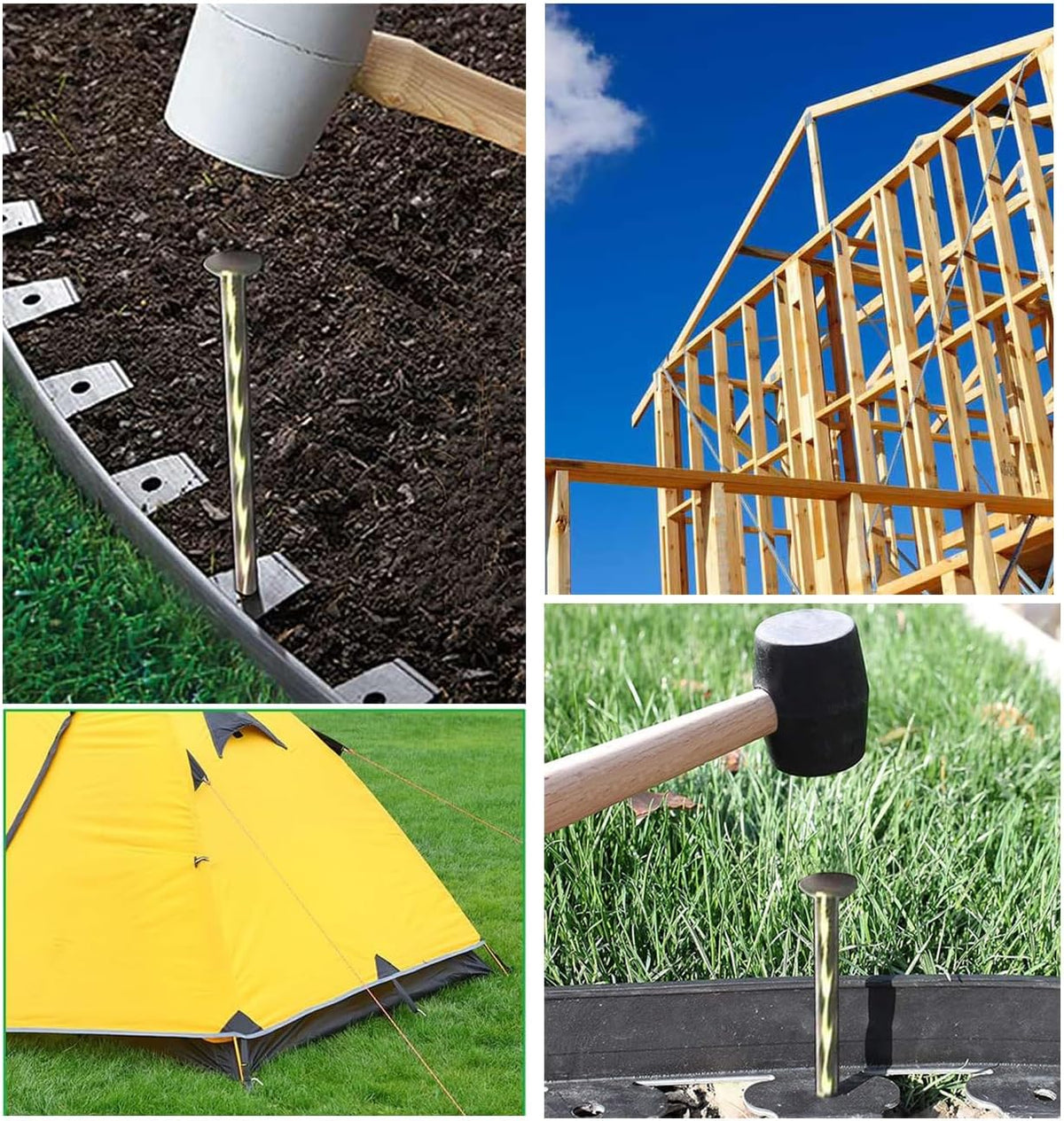 Camping Stakes Tent Pegs 9 Pack 8" Galvanized Non-Rust Metal Edging Spike, Garden Spiral Landscape