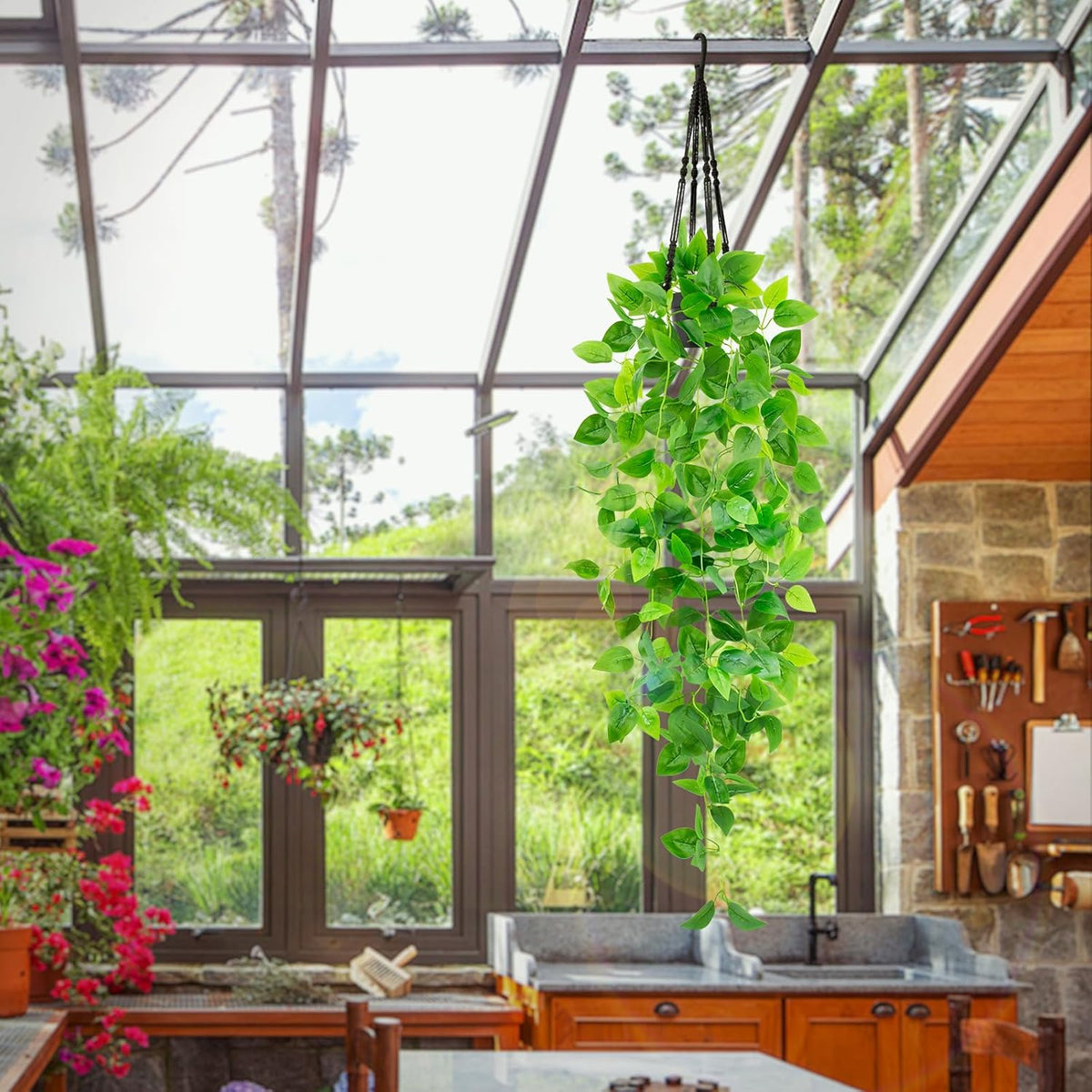 Artificial Hanging Plants Small Fake Pothos 39-in Long Potted Vine Plant Faux Trailing Ivy Vine for
