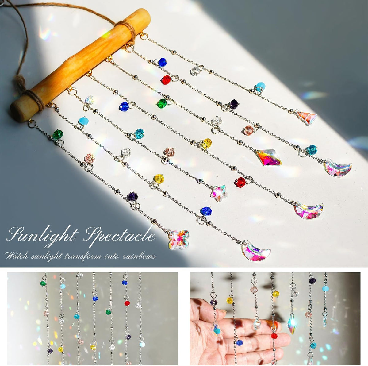 H&D HYALINE & DORA Crystal Sun Catcher Crystal Wind Chimes for Outside Rainbow Maker Suncatchers