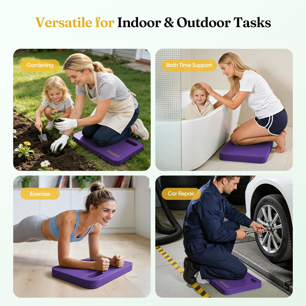 Grenebo 1-Pack Kneeling Pads, Extra Thick, 17.3 x 11 x 1.6 in, Purple