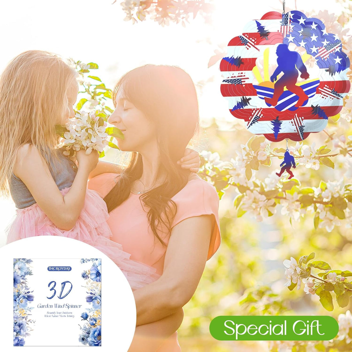 Bigfoot Wind Spinners Gift Patriotic Sasquatch Gifts for Women Men, 12 Inch Outdoor Metal 3D Wind