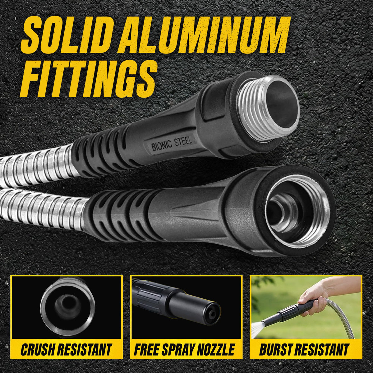 BIONIC STEEL 50 Ft Metal Garden Hose with Sprayer Nozzle