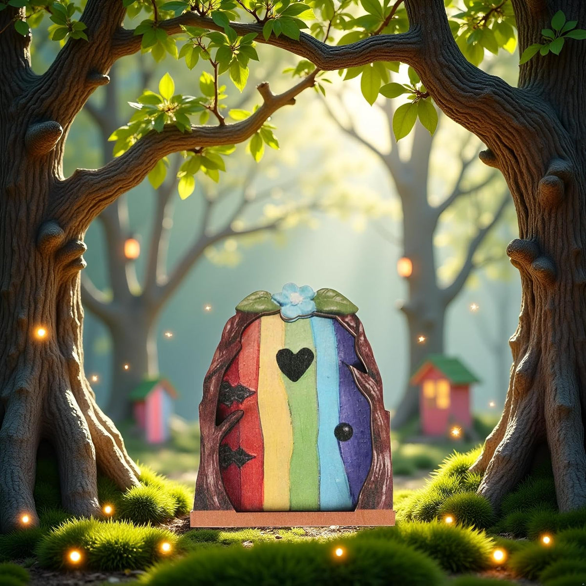 Multicolour Streak Mini Fairy Garden Door for Tree, 3D Miniature Fairy Door for Fairytale Tiny
