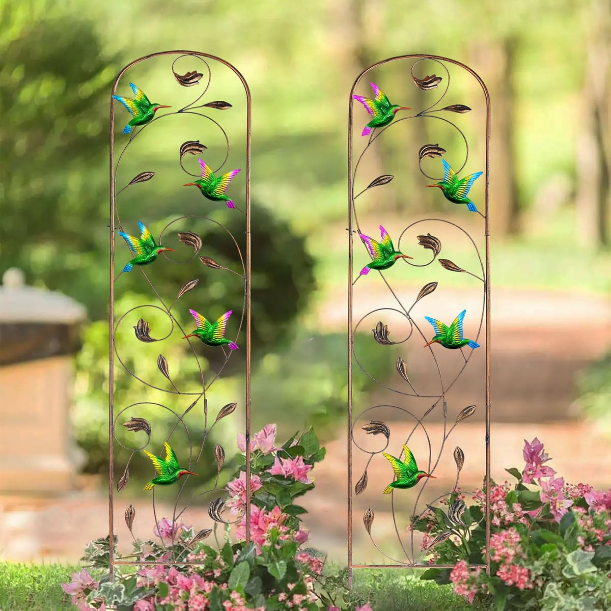 SUNNYPARK Set of 2 Hummingbird Metal Garden Trellis for Climbing Plants, Decorative Vegetables