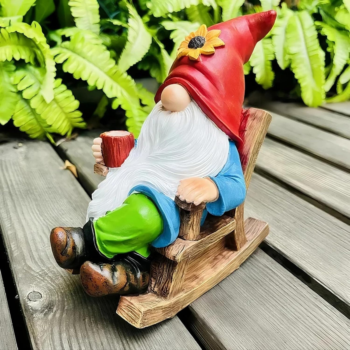 Drinking Coffee Faceless Garden Gnome Statue Decoration - 7.2"Figurine Ornament for Indoor Outdoor