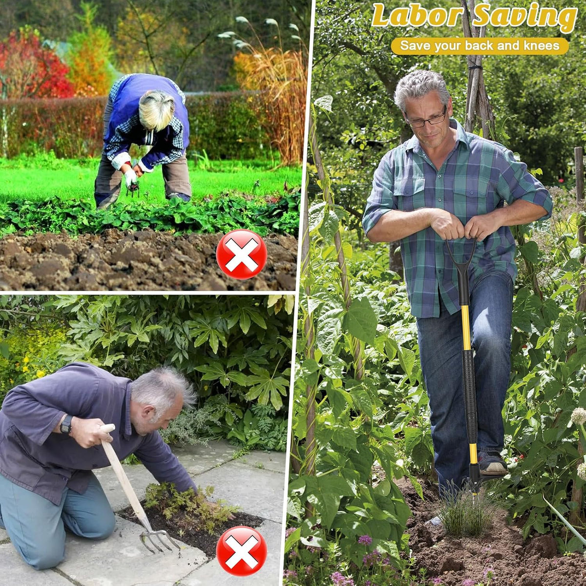 39" Stand Up Weed Puller Tool - Heavy Duty Detachable 3-Claw Weeder with Ergonomic Long D-Handle |
