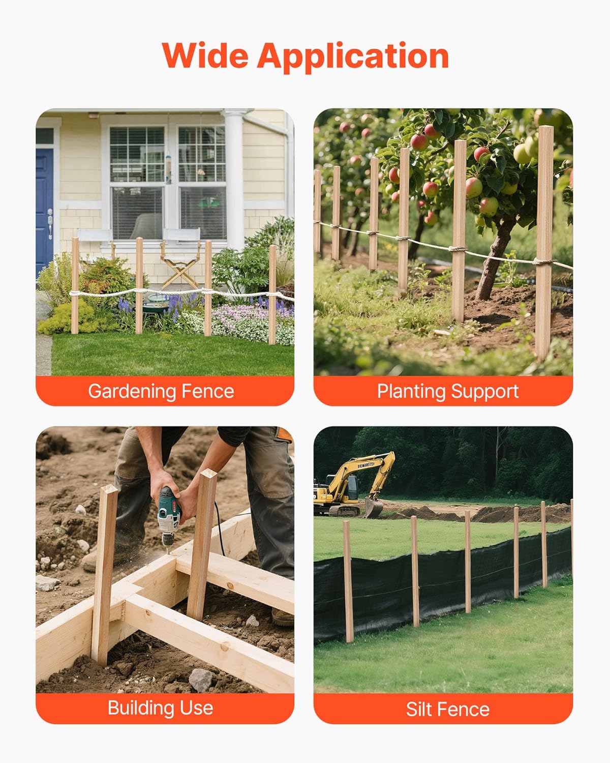 VEVOR Wooden Garden Stakes, 25 Pcs 36x0.75x0.75 in Survey Grading Stakes, Garden Ground Stake with