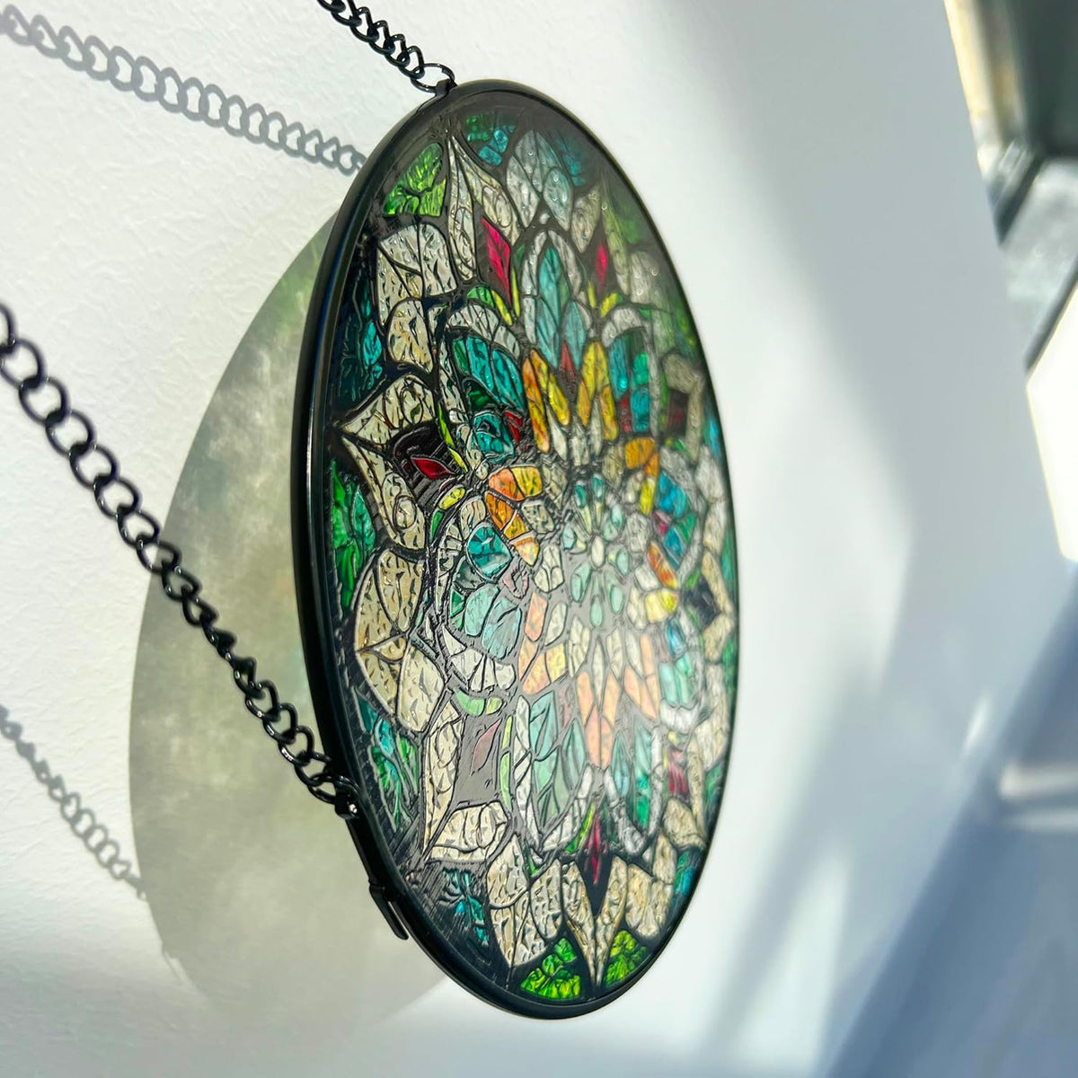 Bohemian Mandala Stained Glass Window Hanging Sun Catcher Indoor Outdoor Home Garden Panel Hangings