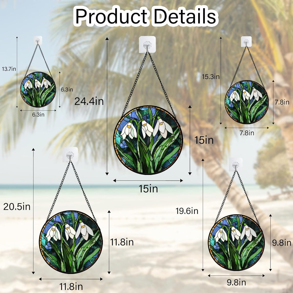 Stained Glass Window Hanging - Green Plants Birth Flowers Suncatcher for Doors Garden Patio Sun