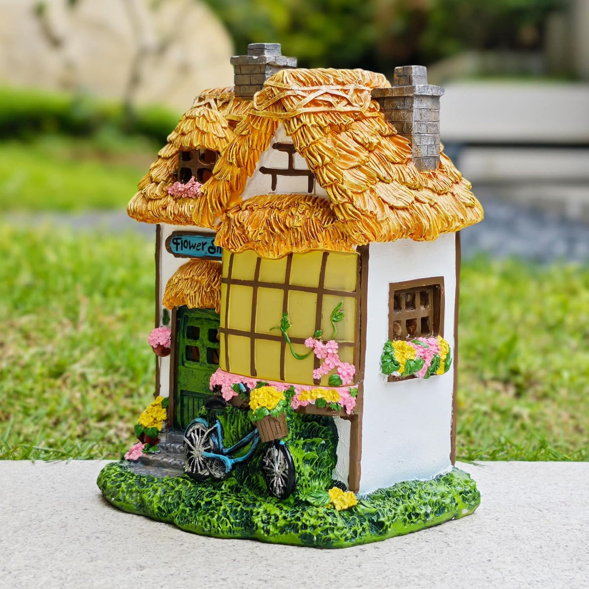 Prospect Thatched Cottage, Solar Statue Lights Mushroom Fairy House, Garden House Statues, Outdoor